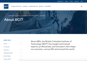 About landing page on the BCIT website